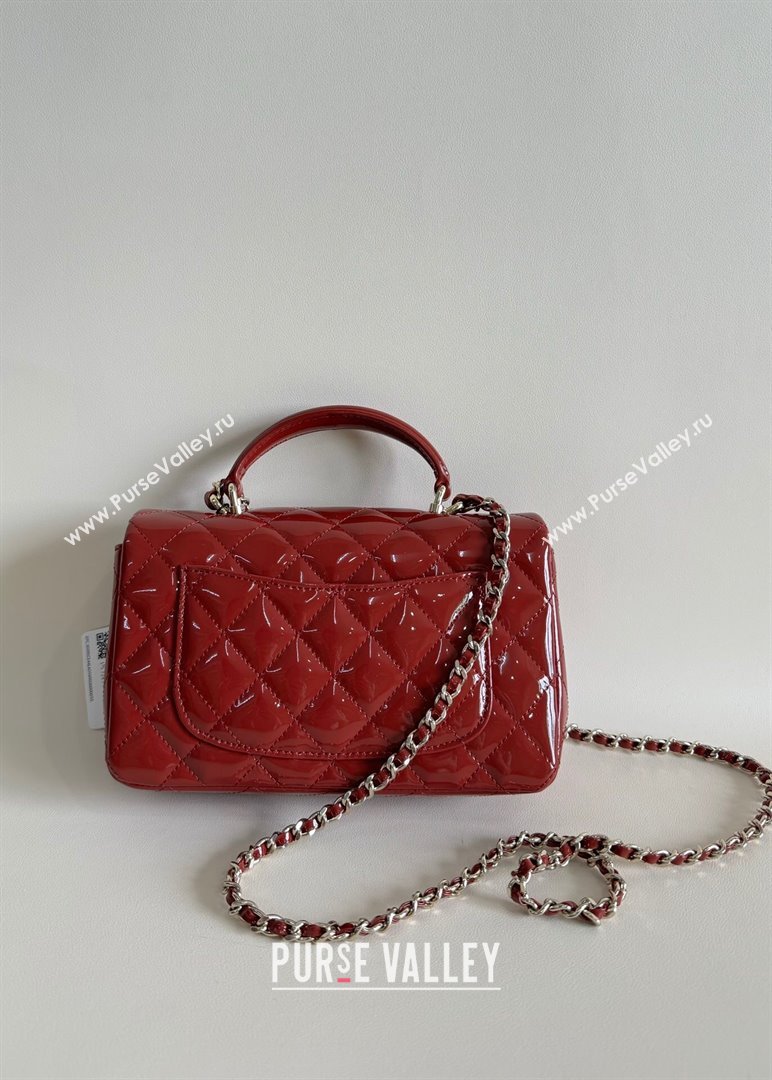 Chanel Mini Classic Flap Bag with Top Handle in Patent Calfskin AS2431 Burgundy 2024 (YUND-24101611)