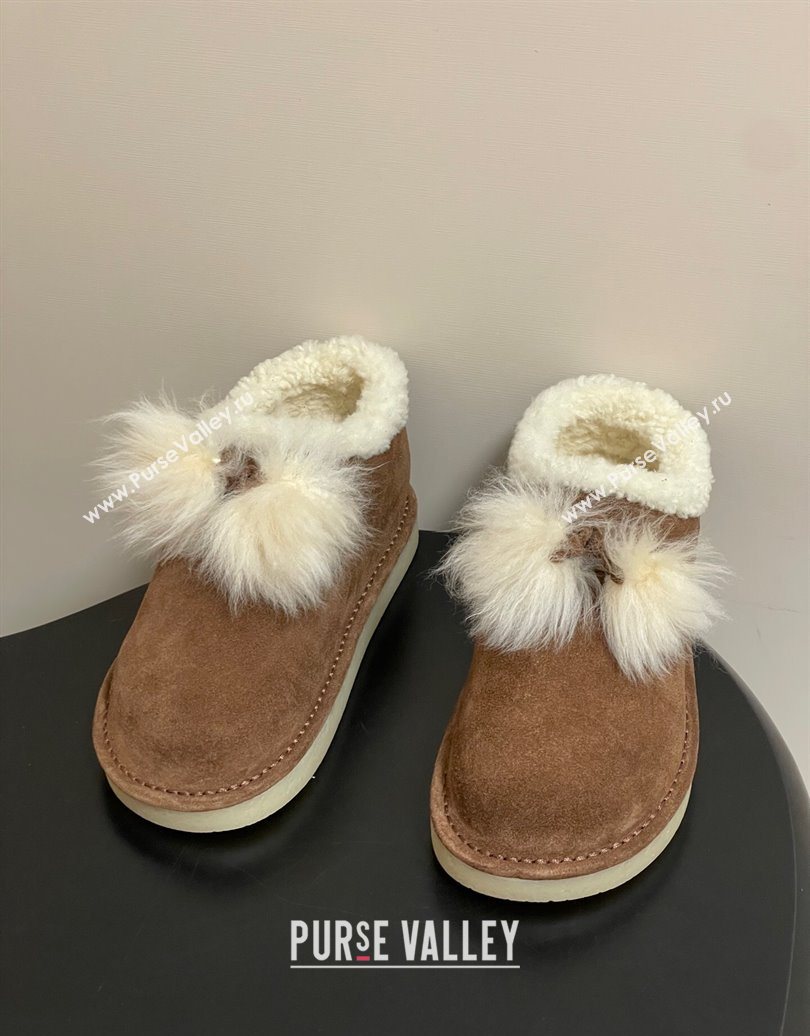 Miu Miu Suede and Shearling Snow Boots with Pompon Brown 2025 1024 (MD-251024138)