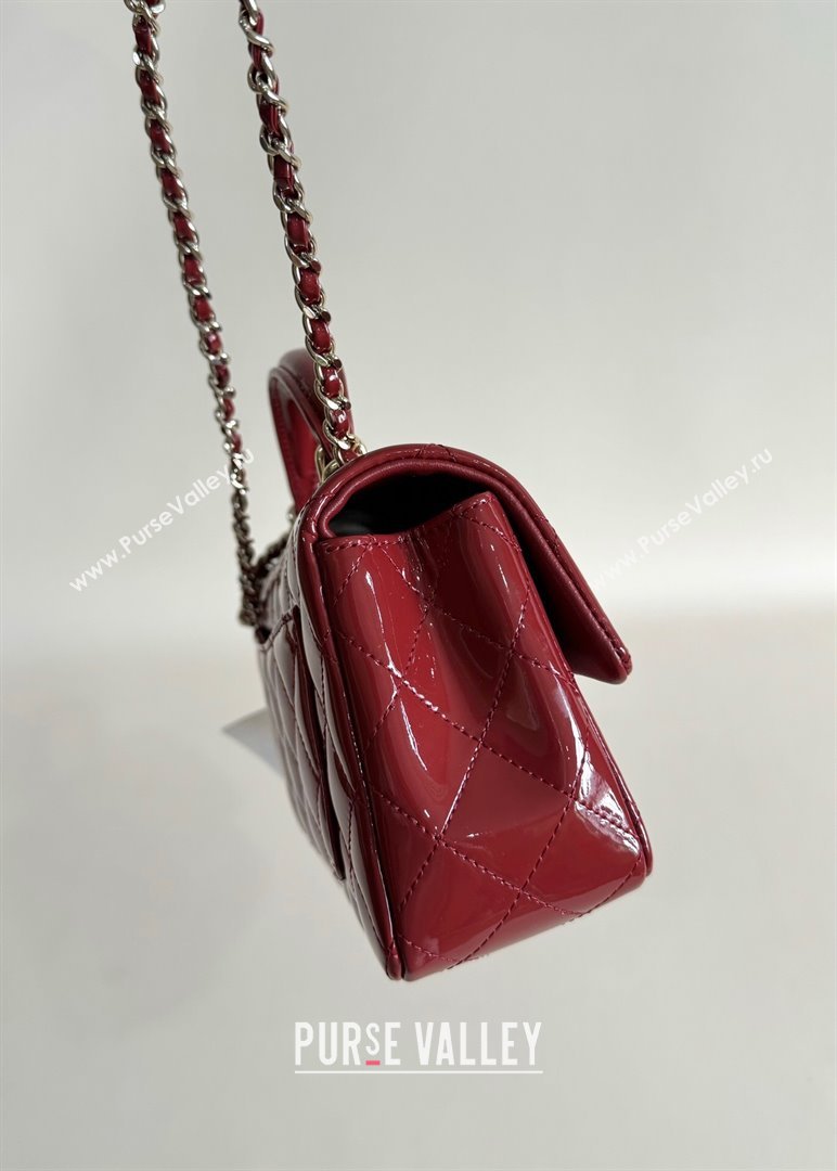 Chanel Mini Classic Flap Bag with Top Handle in Patent Calfskin AS2431 Burgundy 2024 (YUND-24101611)