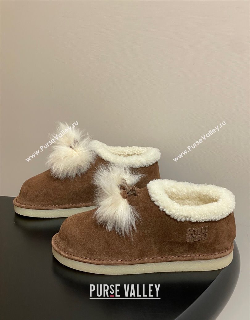 Miu Miu Suede and Shearling Snow Boots with Pompon Brown 2025 1024 (MD-251024138)