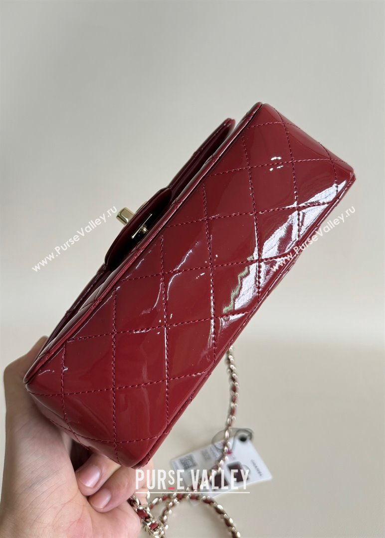 Chanel Mini Classic Flap Bag with Top Handle in Patent Calfskin AS2431 Burgundy 2024 (YUND-24101611)