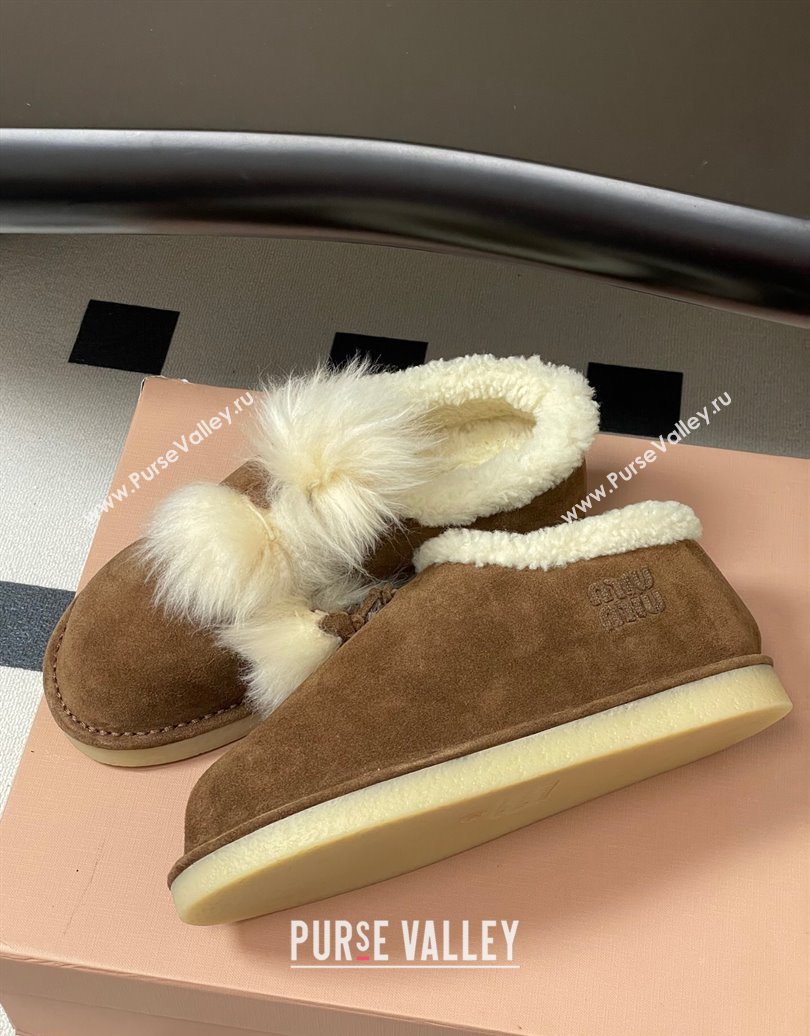 Miu Miu Suede and Shearling Snow Boots with Pompon Brown 2025 1024 (MD-251024138)
