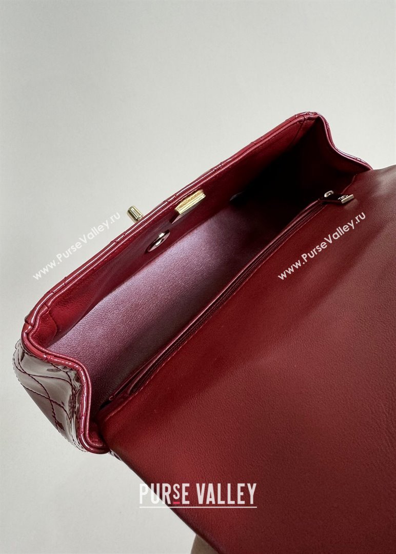 Chanel Mini Classic Flap Bag with Top Handle in Patent Calfskin AS2431 Burgundy 2024 (YUND-24101611)