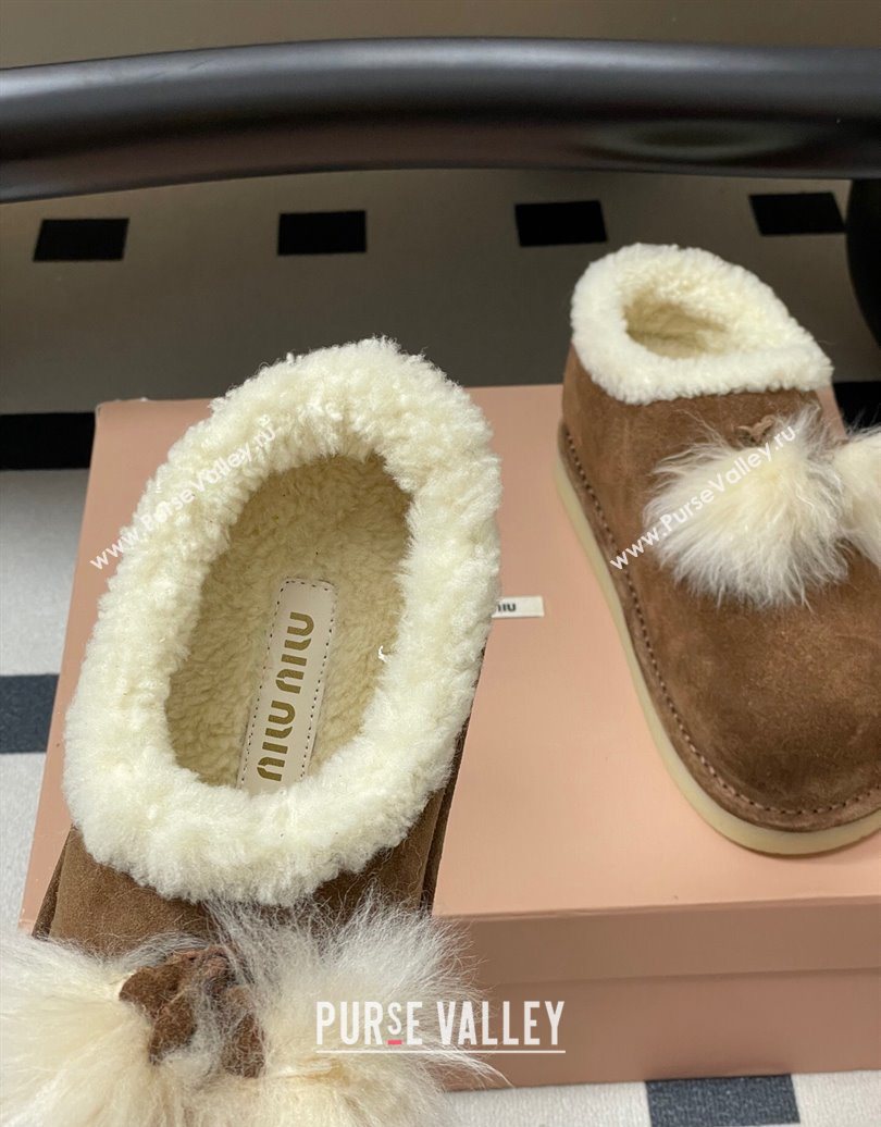 Miu Miu Suede and Shearling Snow Boots with Pompon Brown 2025 1024 (MD-251024138)