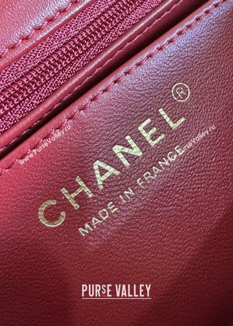 Chanel Mini Classic Flap Bag with Top Handle in Patent Calfskin AS2431 Burgundy 2024 (YUND-24101611)