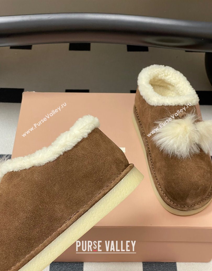 Miu Miu Suede and Shearling Snow Boots with Pompon Brown 2025 1024 (MD-251024138)