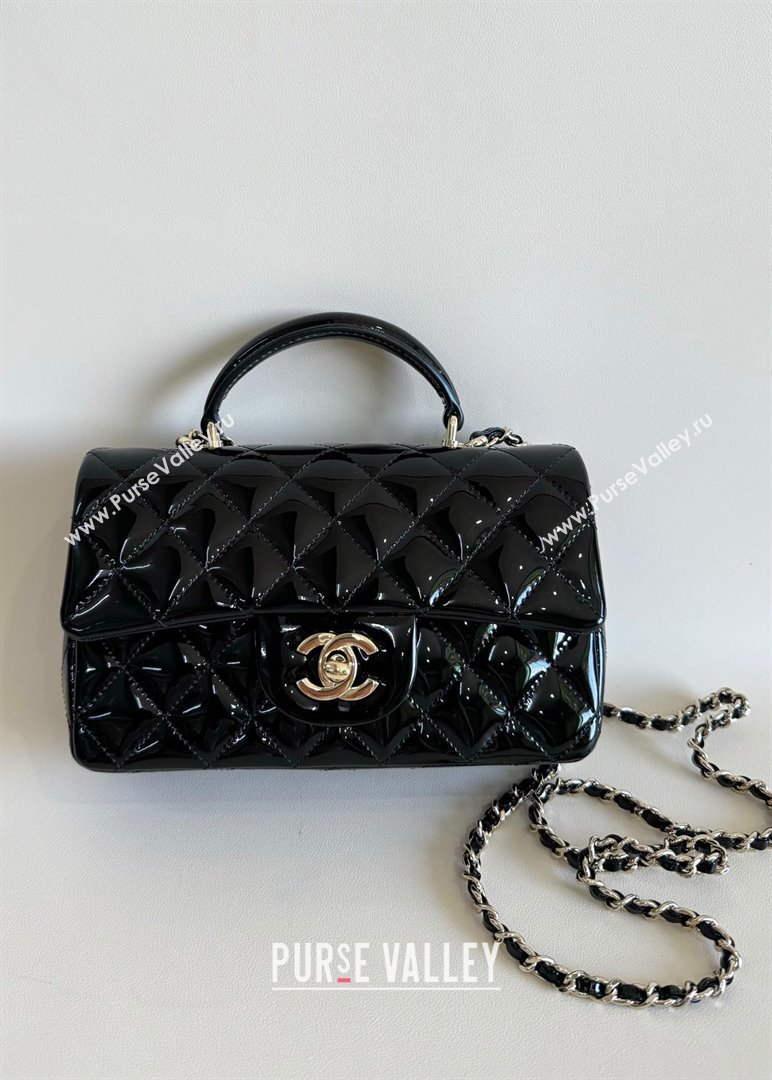 Chanel Mini Classic Flap Bag with Top Handle in Patent Calfskin AS2431 Black 2024 (YUND-24101613)