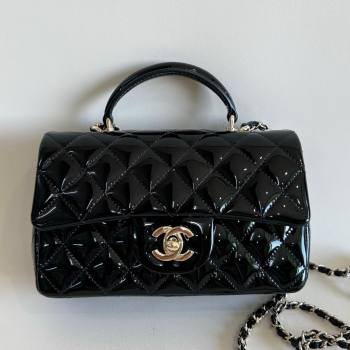 Chanel Mini Classic Flap Bag with Top Handle in Patent Calfskin AS2431 Black 2024 (YUND-24101613)