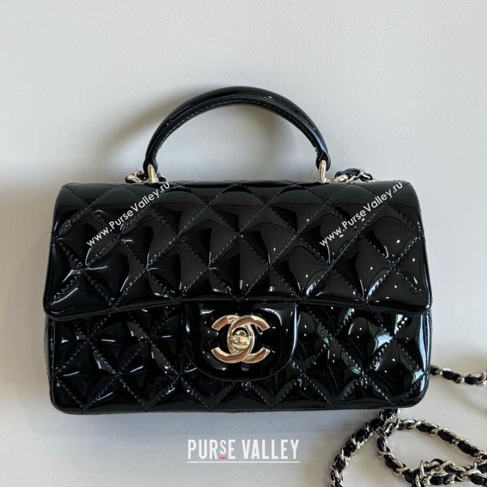 Chanel Mini Classic Flap Bag with Top Handle in Patent Calfskin AS2431 Black 2024 (YUND-24101613)