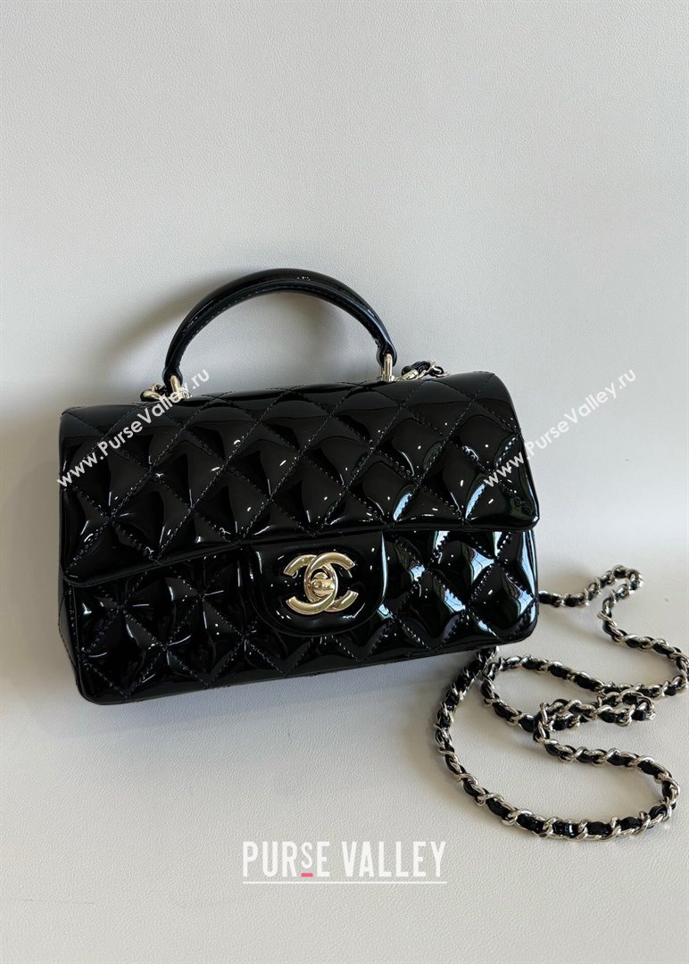 Chanel Mini Classic Flap Bag with Top Handle in Patent Calfskin AS2431 Black 2024 (YUND-24101613)