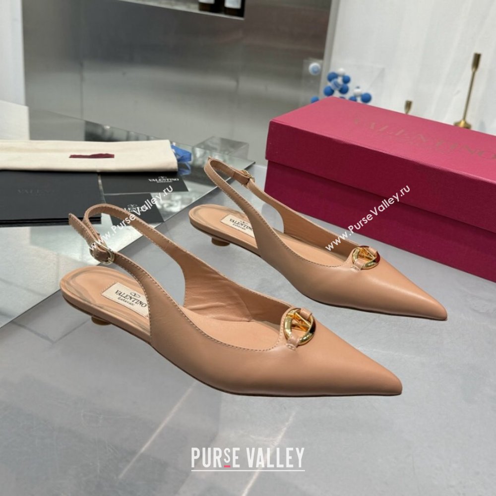 Valentino The Bold Edition VLogo Calfskin Slingback Ballerinas 20MM Beige 2024 (XL-24082826)