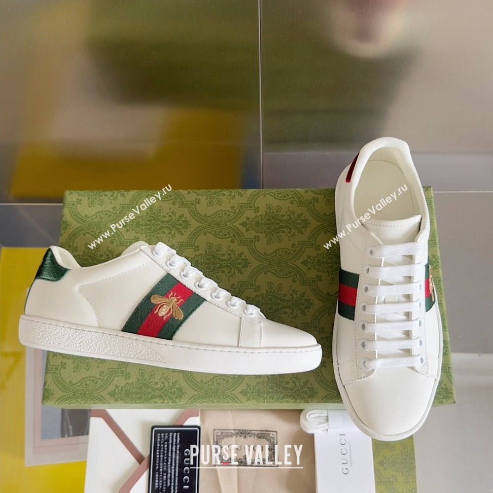 Gucci Ace Leather Sneakers with Bee 1266 White 2023 (KL-23120606)