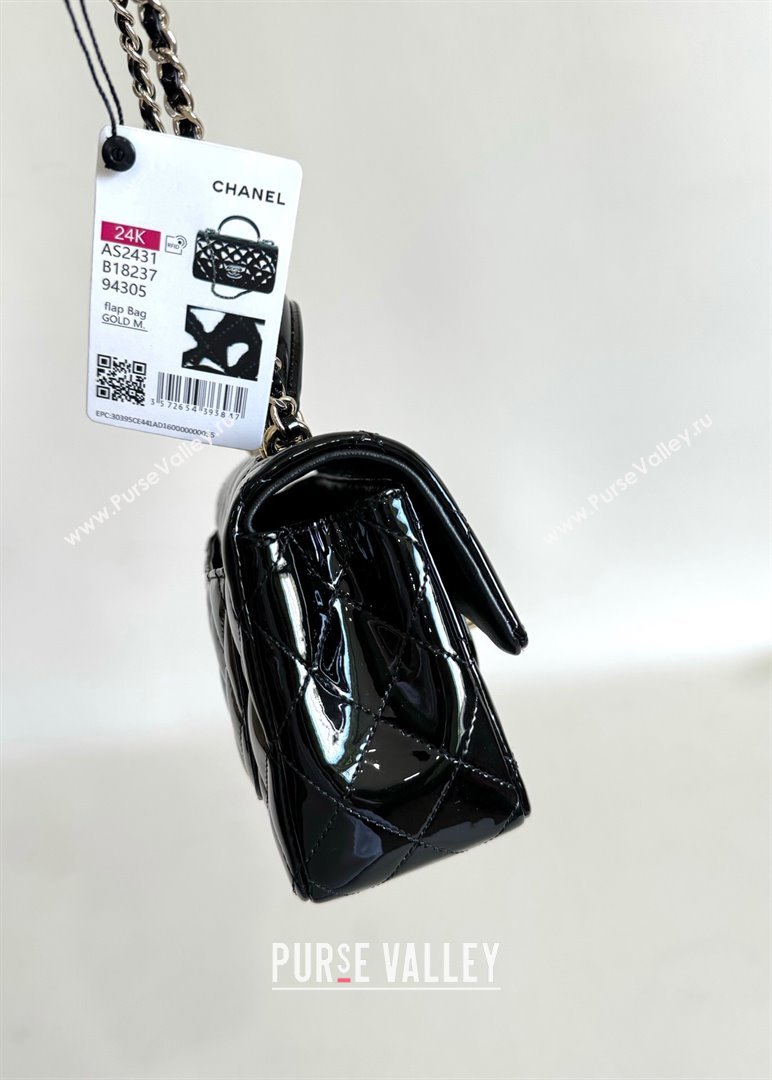 Chanel Mini Classic Flap Bag with Top Handle in Patent Calfskin AS2431 Black 2024 (YUND-24101613)