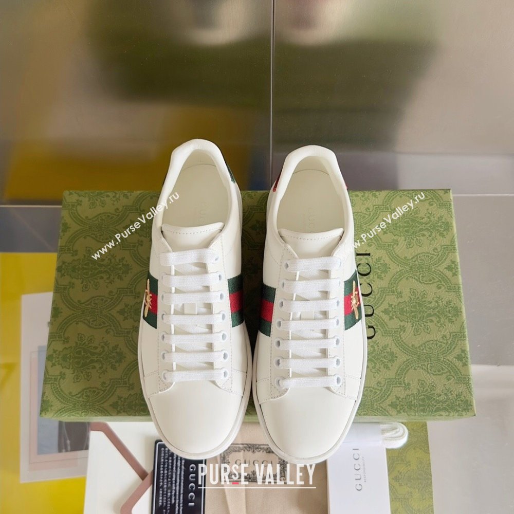 Gucci Ace Leather Sneakers with Bee 1266 White 2023 (KL-23120606)