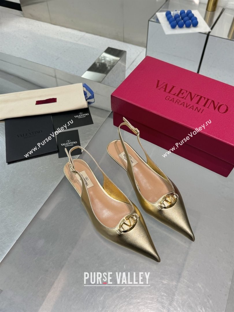 Valentino The Bold Edition VLogo Calfskin Slingback Ballerinas 20MM Gold 2024 (XL-24082830)