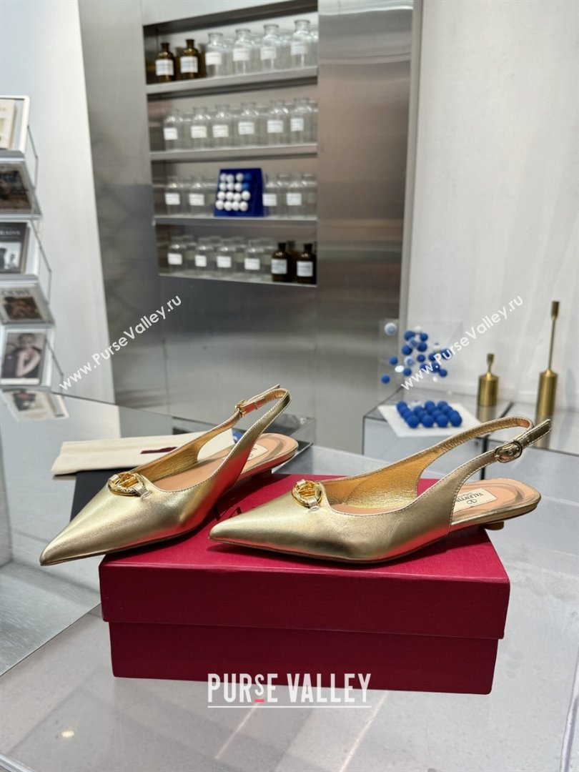 Valentino The Bold Edition VLogo Calfskin Slingback Ballerinas 20MM Gold 2024 (XL-24082830)