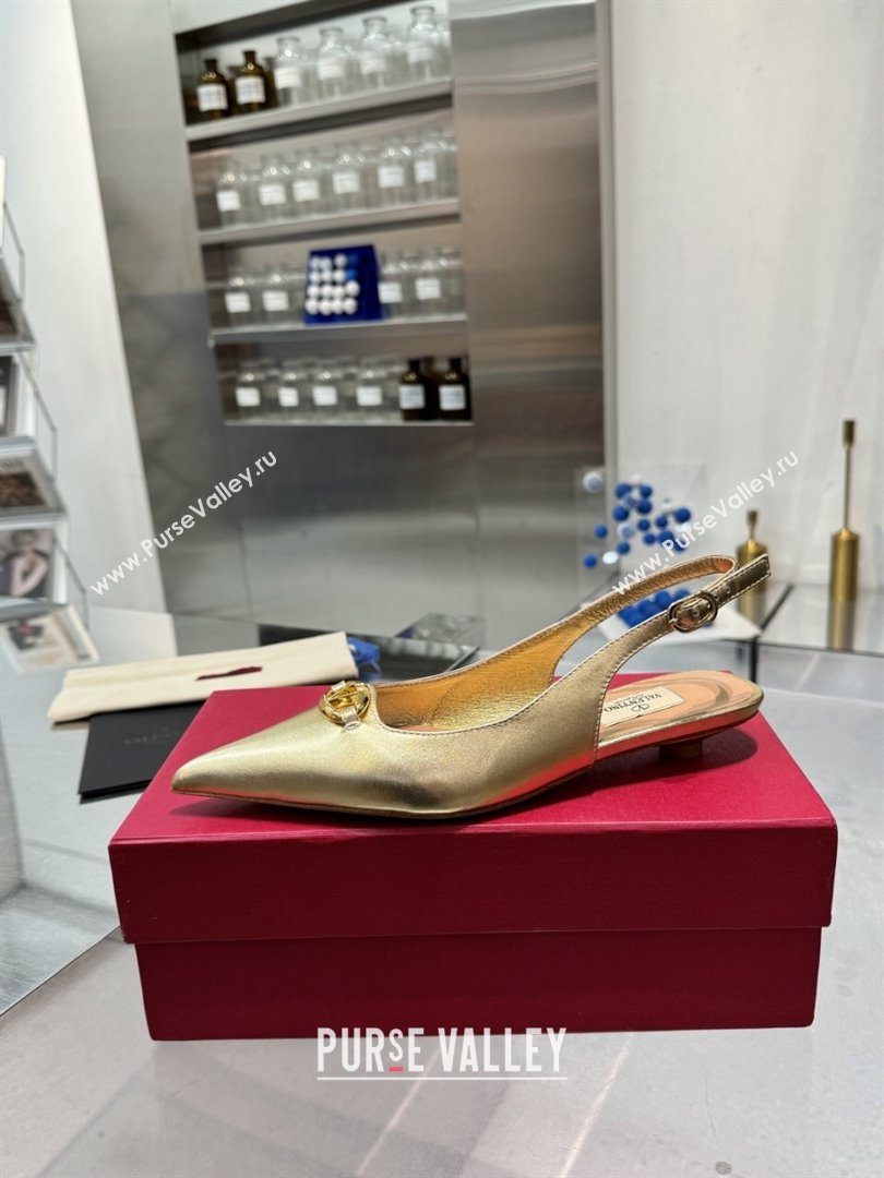 Valentino The Bold Edition VLogo Calfskin Slingback Ballerinas 20MM Gold 2024 (XL-24082830)