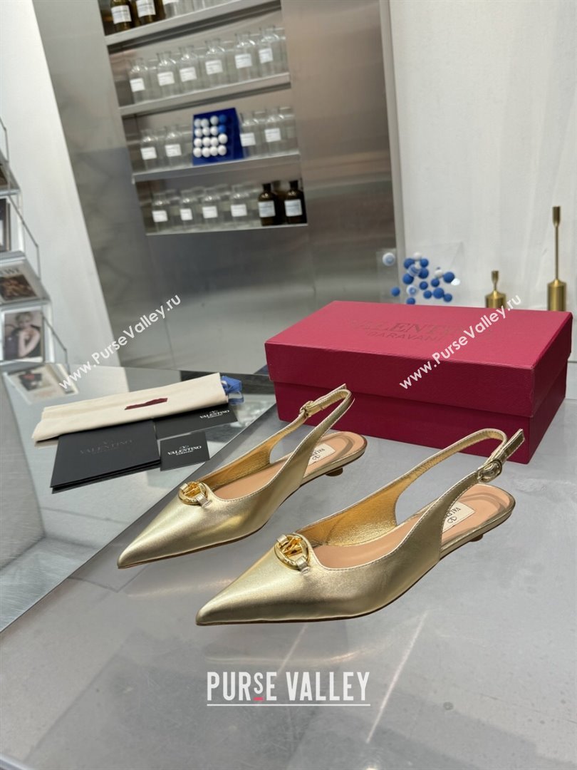 Valentino The Bold Edition VLogo Calfskin Slingback Ballerinas 20MM Gold 2024 (XL-24082830)