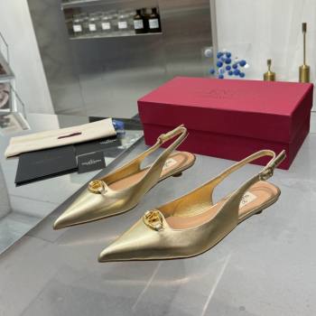 Valentino The Bold Edition VLogo Calfskin Slingback Ballerinas 20MM Gold 2024 (XL-24082830)