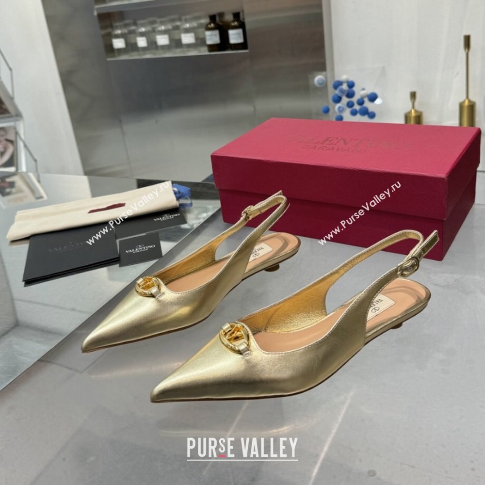 Valentino The Bold Edition VLogo Calfskin Slingback Ballerinas 20MM Gold 2024 (XL-24082830)