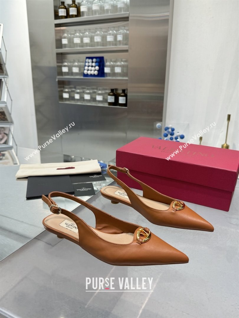 Valentino The Bold Edition VLogo Calfskin Slingback Ballerinas 20MM Brown 2024 (XL-24082831)