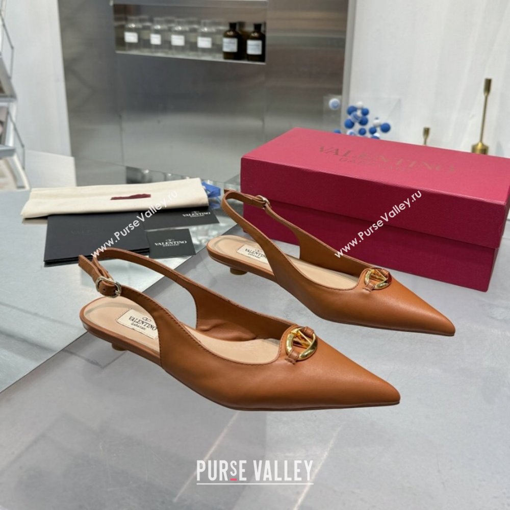 Valentino The Bold Edition VLogo Calfskin Slingback Ballerinas 20MM Brown 2024 (XL-24082831)