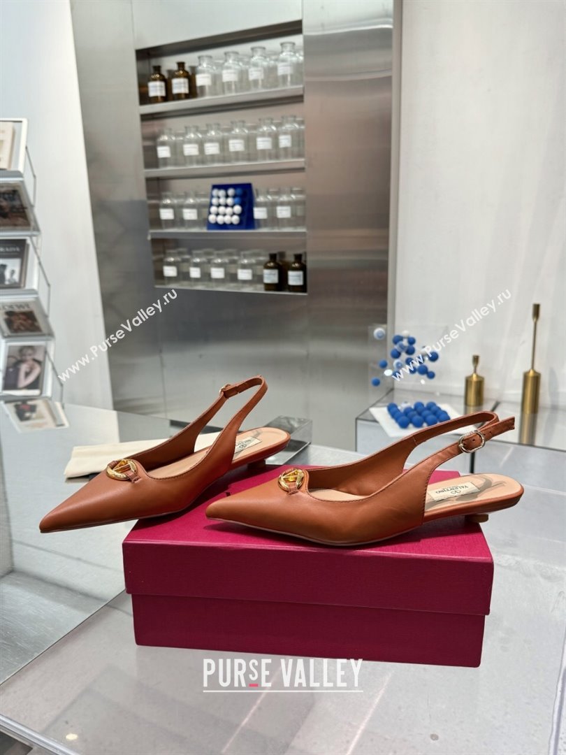 Valentino The Bold Edition VLogo Calfskin Slingback Ballerinas 20MM Brown 2024 (XL-24082831)