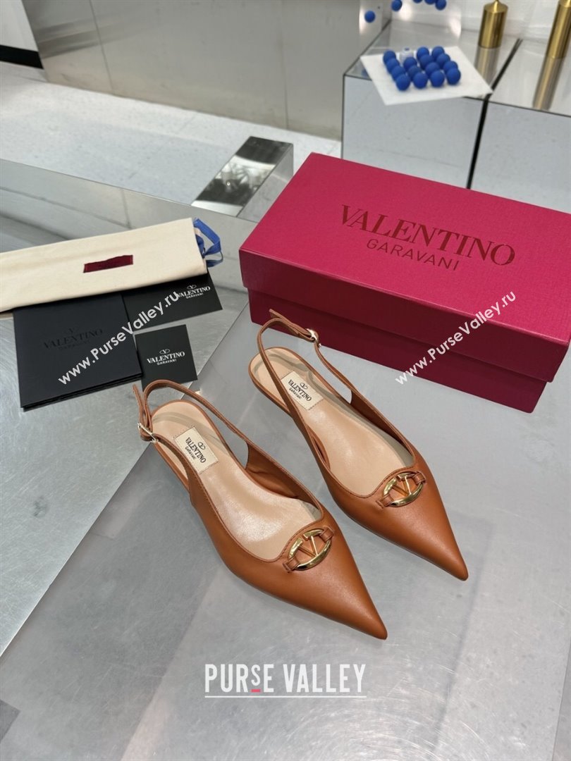 Valentino The Bold Edition VLogo Calfskin Slingback Ballerinas 20MM Brown 2024 (XL-24082831)