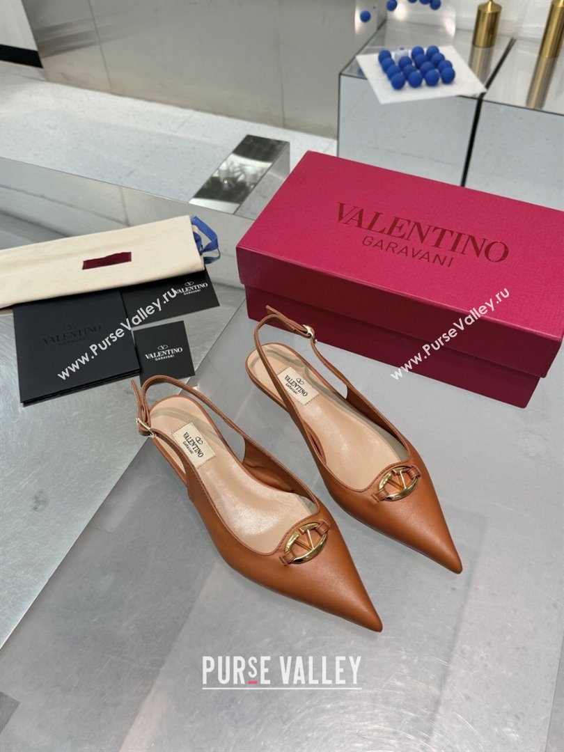 Valentino The Bold Edition VLogo Calfskin Slingback Ballerinas 20MM Brown 2024 (XL-24082831)