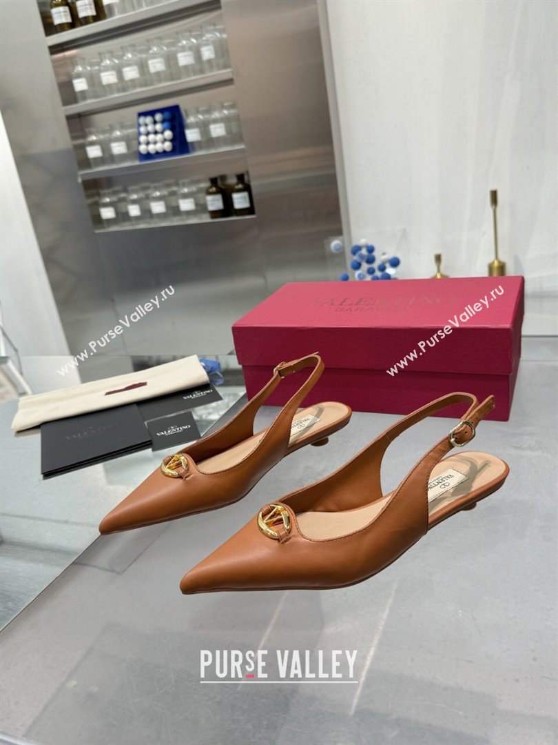 Valentino The Bold Edition VLogo Calfskin Slingback Ballerinas 20MM Brown 2024 (XL-24082831)