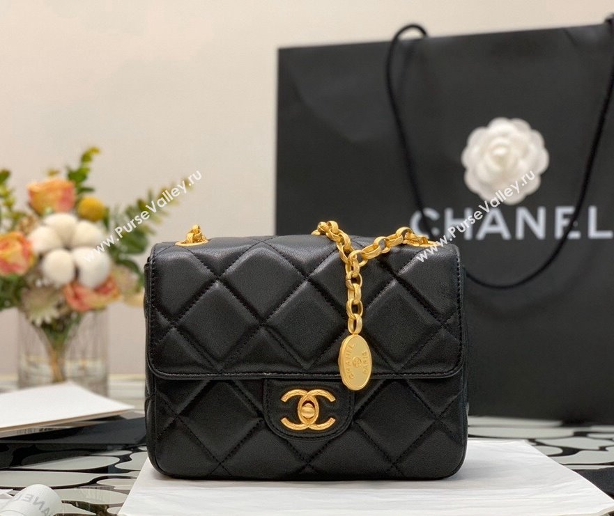 Chanel Quilted Leather Mini Sqaure Flap Bag with Vintage Coin Charm Black 2021 (YUND-21101205)