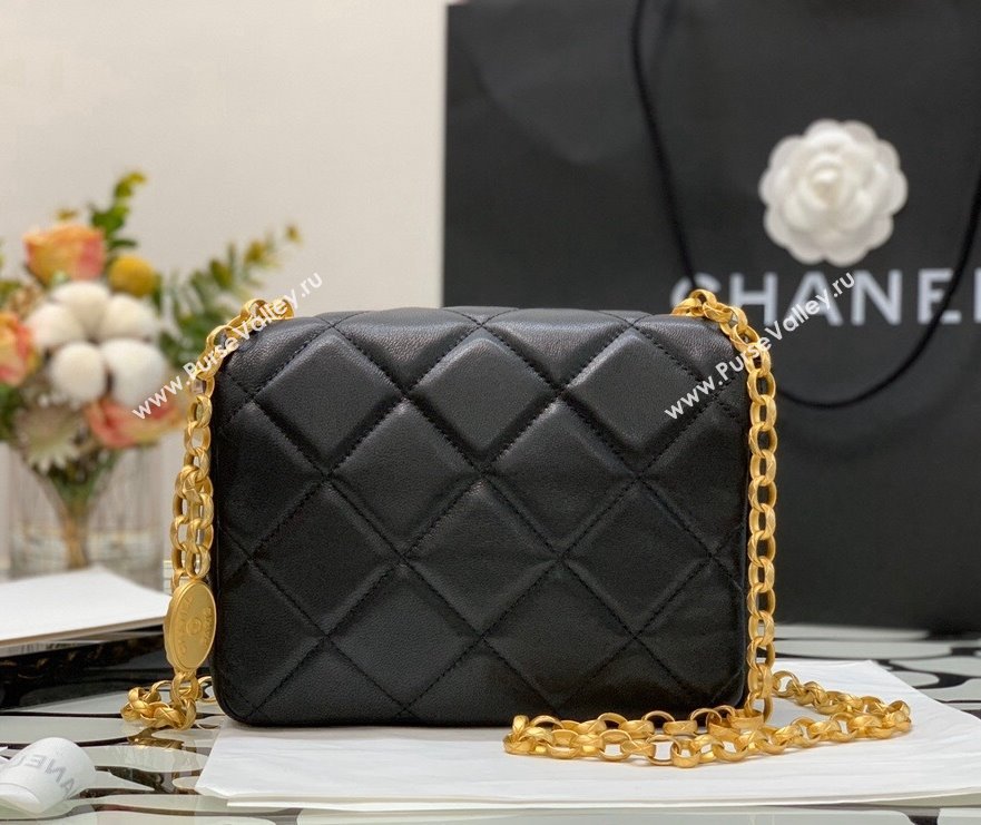 Chanel Quilted Leather Mini Sqaure Flap Bag with Vintage Coin Charm Black 2021 (YUND-21101205)