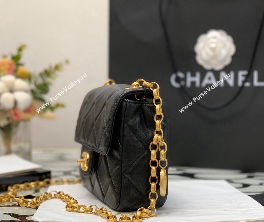 Chanel Quilted Leather Mini Sqaure Flap Bag with Vintage Coin Charm Black 2021 (YUND-21101205)