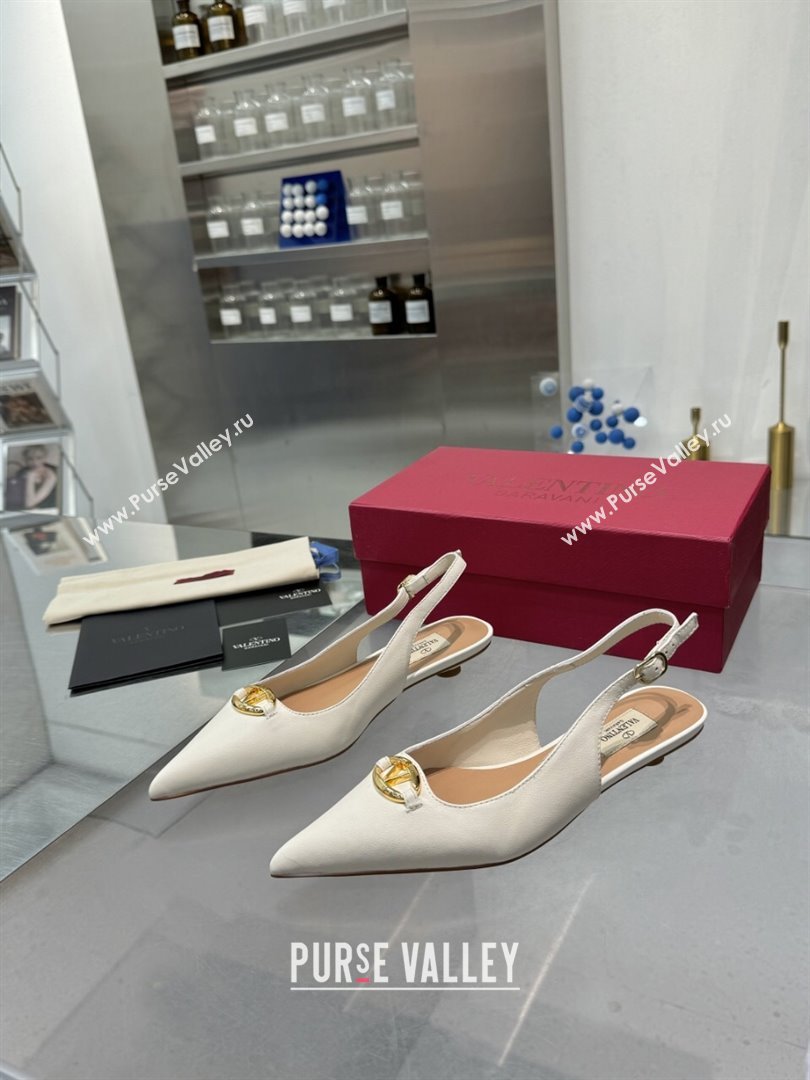 Valentino The Bold Edition VLogo Calfskin Slingback Ballerinas 20MM White 2024 (XL-24082832)