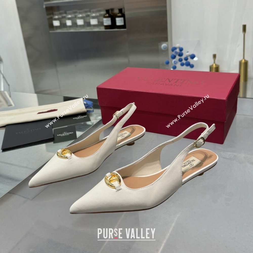 Valentino The Bold Edition VLogo Calfskin Slingback Ballerinas 20MM White 2024 (XL-24082832)