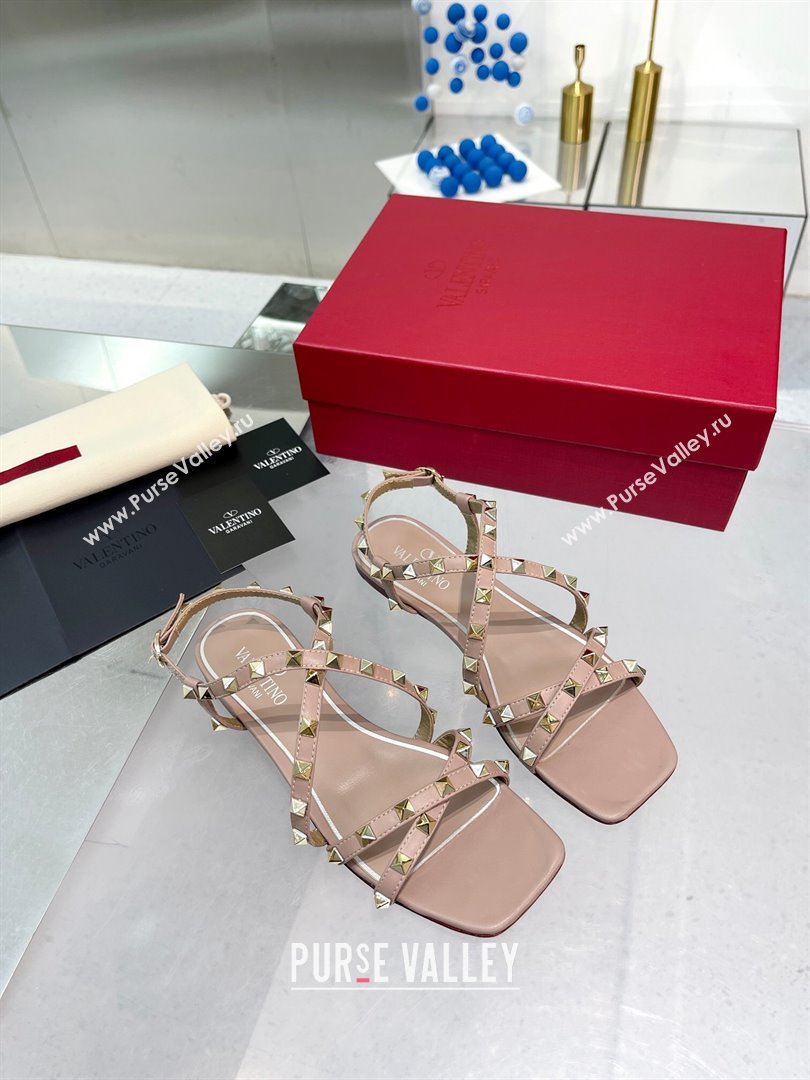 Valentino Calfskin Rockstud Sandal with Straps Beige 2024 (XL-24082834)