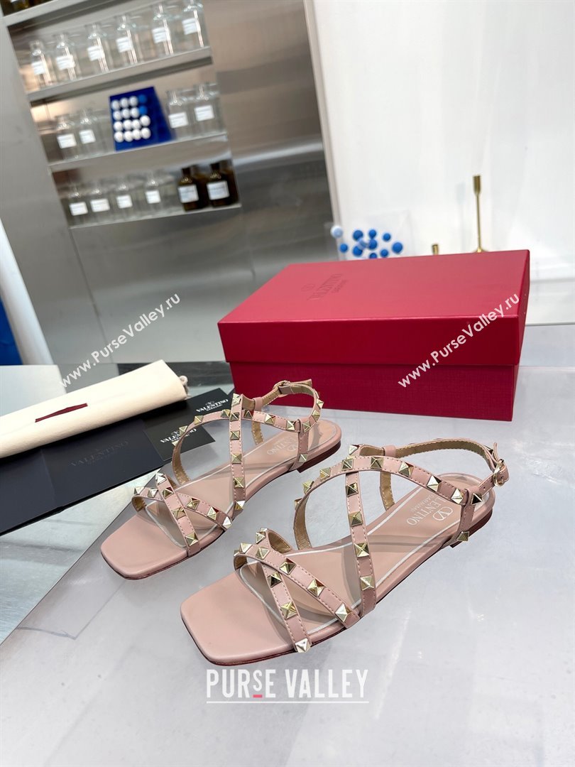 Valentino Calfskin Rockstud Sandal with Straps Beige 2024 (XL-24082834)