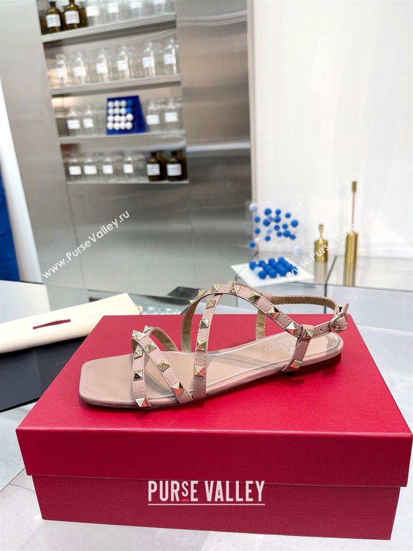 Valentino Calfskin Rockstud Sandal with Straps Beige 2024 (XL-24082834)