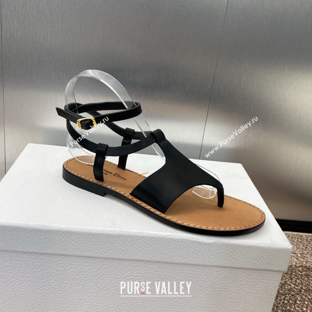 Dior Dioriviera Dior Sun Thong Sandal in Black Calfskin 2024 (SS-24071704)