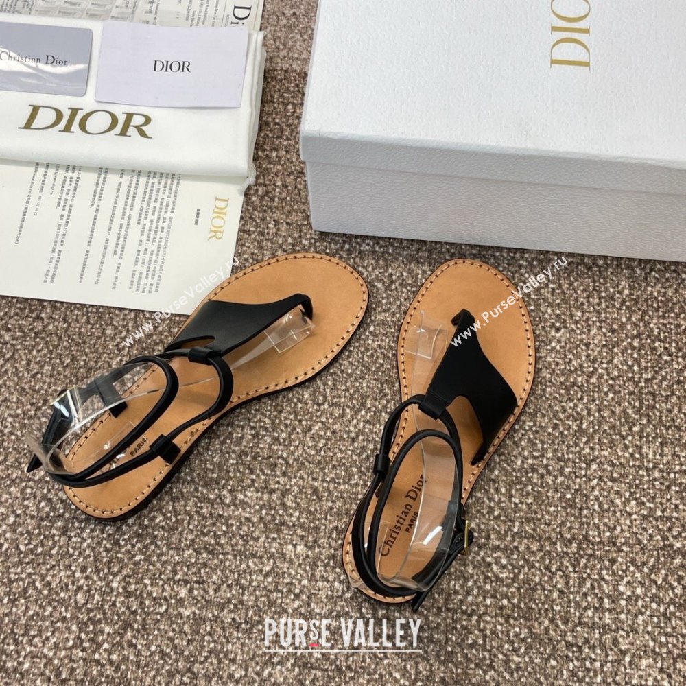 Dior Dioriviera Dior Sun Thong Sandal in Black Calfskin 2024 (SS-24071704)