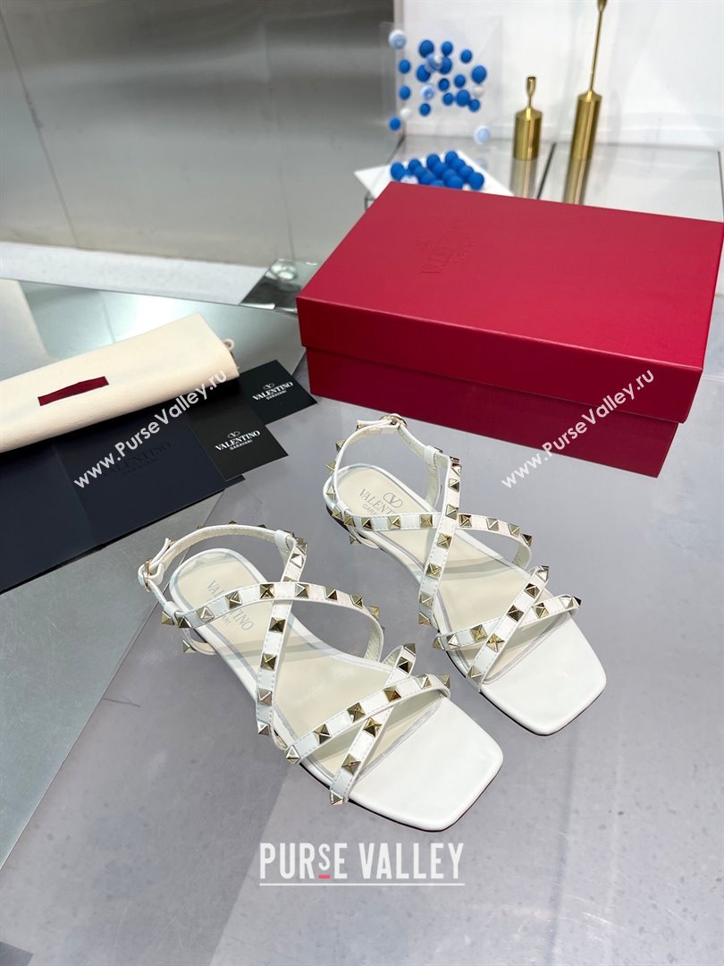 Valentino Calfskin Rockstud Sandal with Straps White 2024 (XL-24082833)