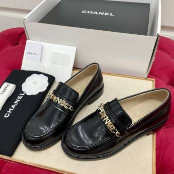 Chanel Shiny Calfskin Loafers with CHANEL Chain Black 2024 CH101631 (queen-241016132)