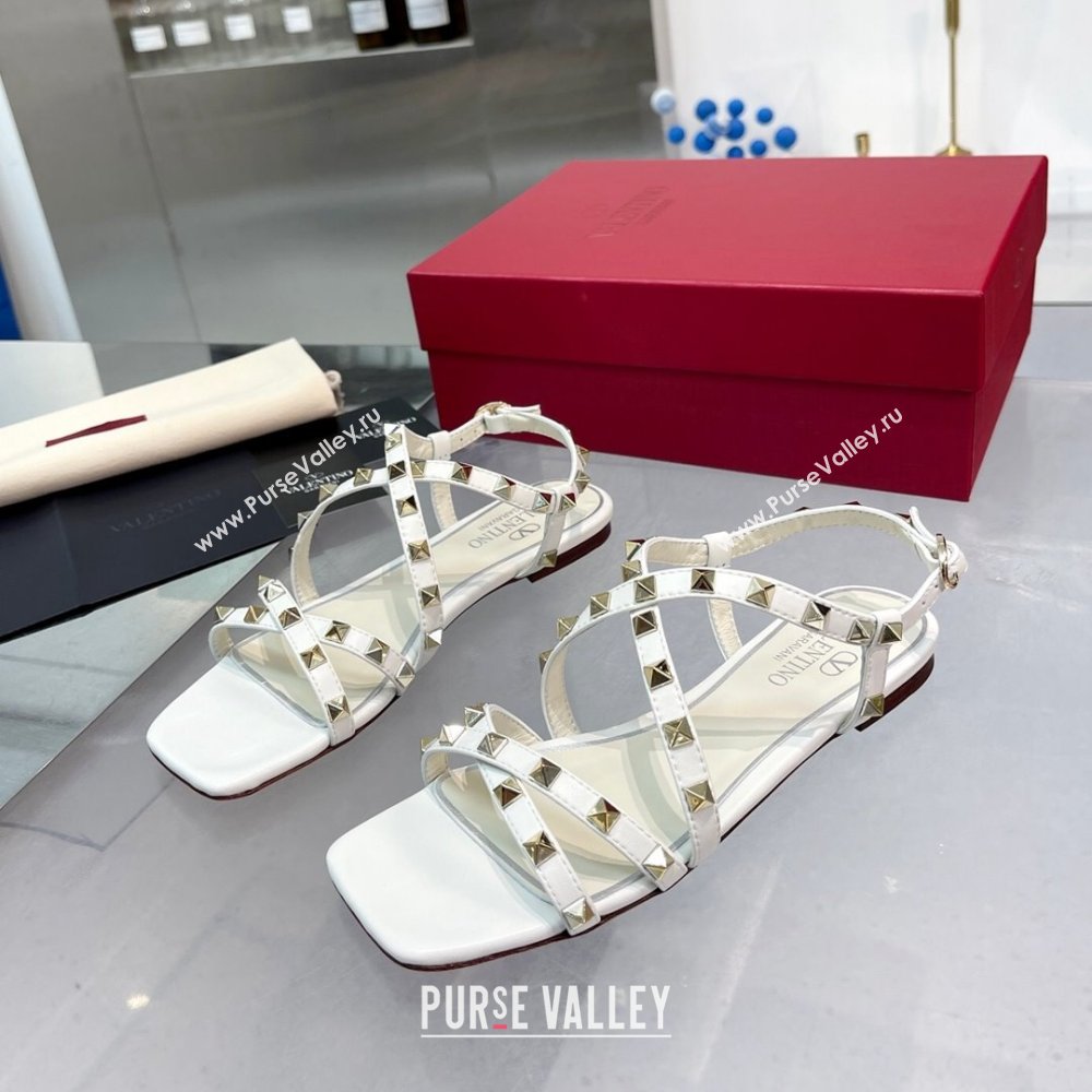 Valentino Calfskin Rockstud Sandal with Straps White 2024 (XL-24082833)