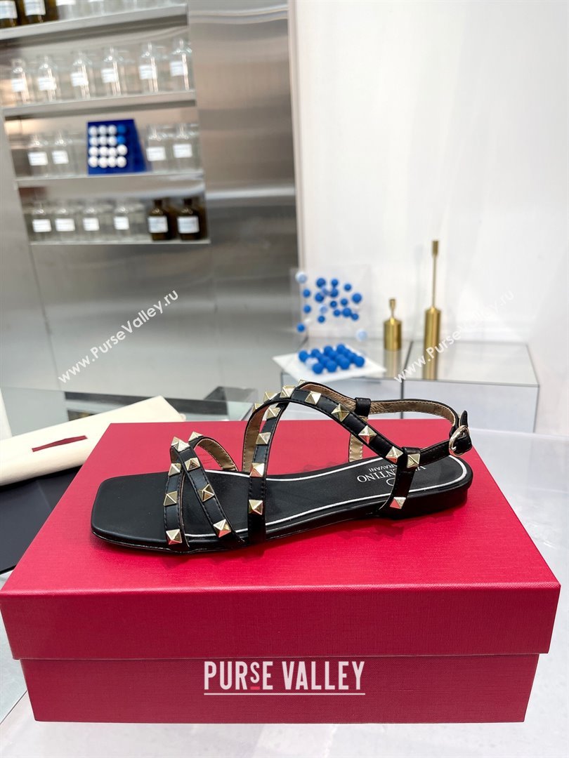 Valentino Calfskin Rockstud Sandal with Straps Black 2024 (XL-24082835)