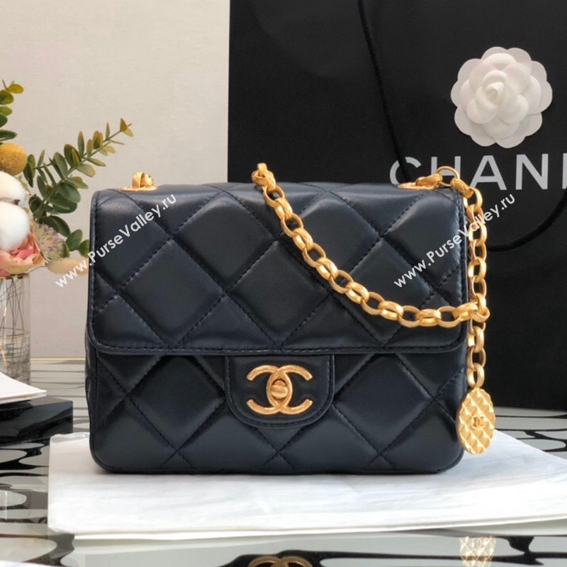 Chanel Quilted Leather Mini Sqaure Flap Bag with Vintage Coin Charm Dark Blue 2021 (YUND-21101208)