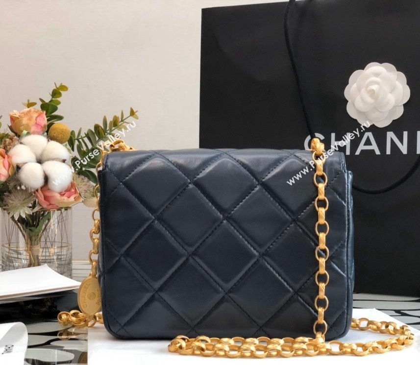 Chanel Quilted Leather Mini Sqaure Flap Bag with Vintage Coin Charm Dark Blue 2021 (YUND-21101208)