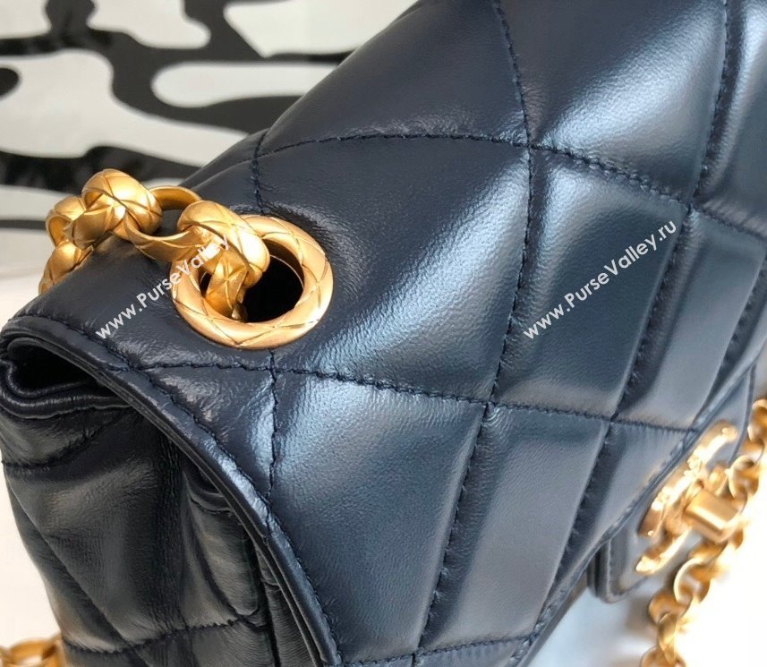 Chanel Quilted Leather Mini Sqaure Flap Bag with Vintage Coin Charm Dark Blue 2021 (YUND-21101208)