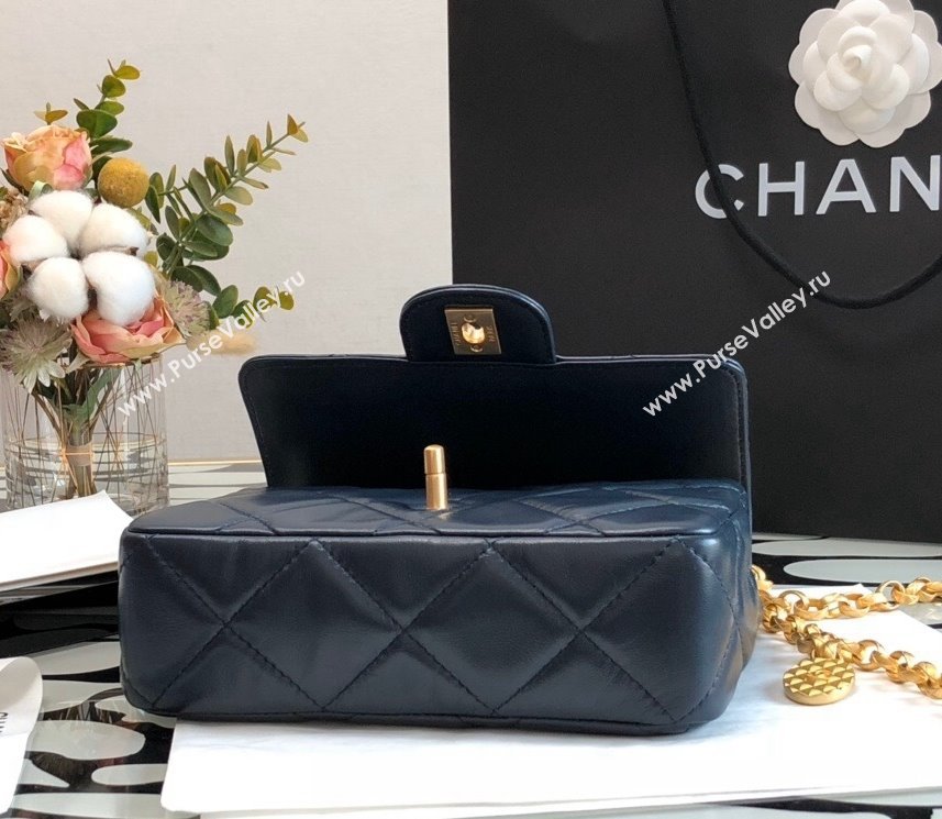 Chanel Quilted Leather Mini Sqaure Flap Bag with Vintage Coin Charm Dark Blue 2021 (YUND-21101208)