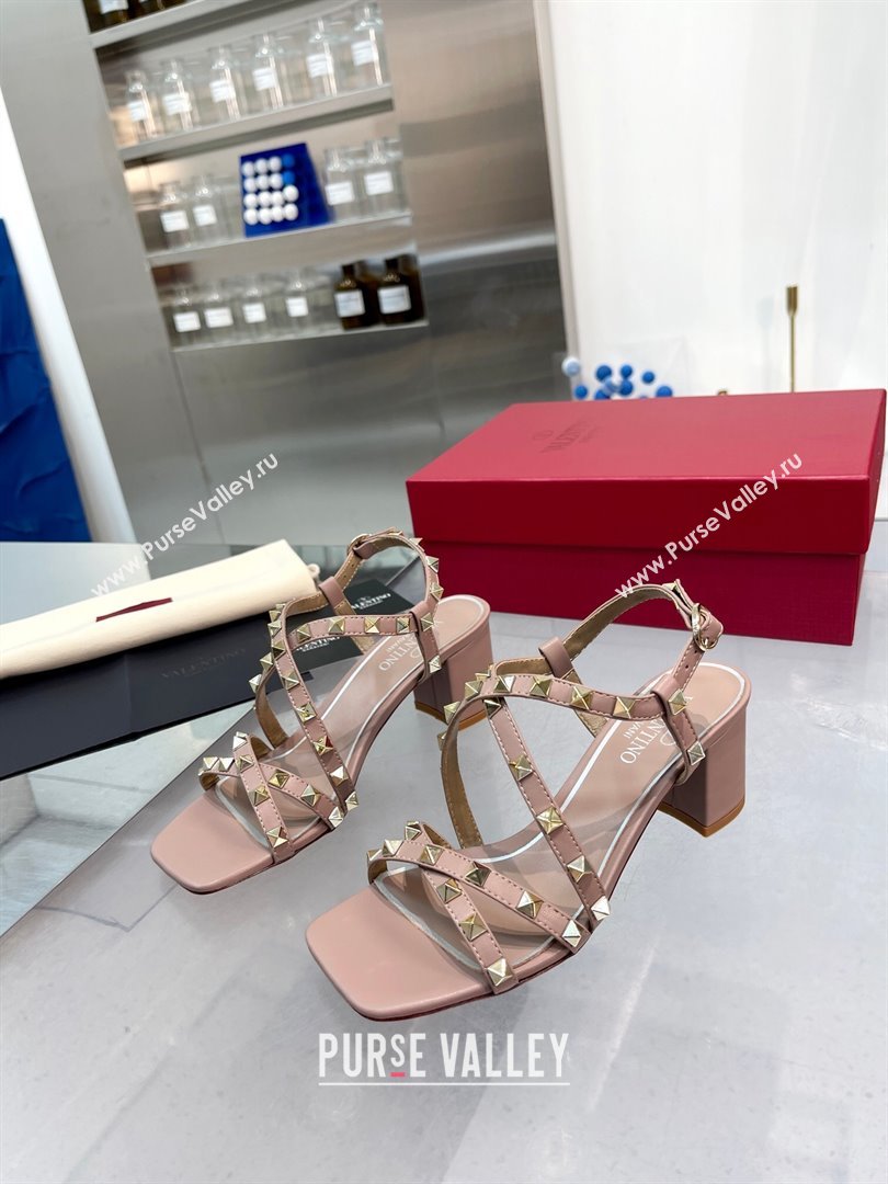 Valentino Rockstud Calfskin Sandal with Straps 60MM Beige 2024 (XL-24082836)