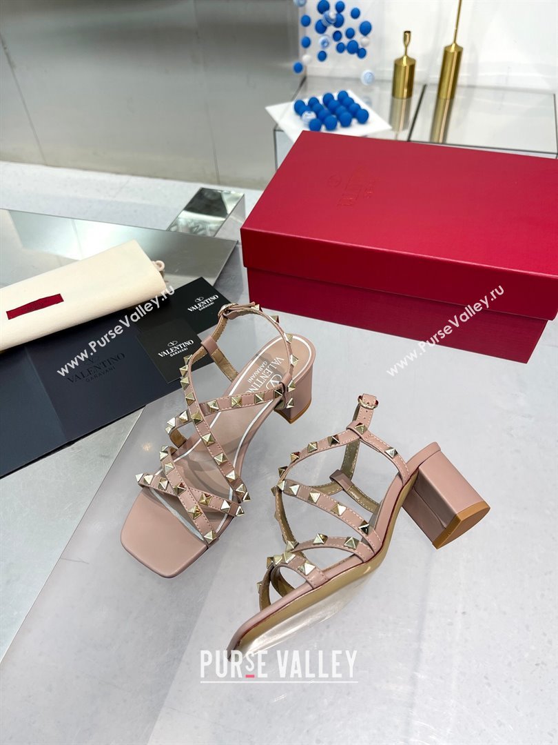 Valentino Rockstud Calfskin Sandal with Straps 60MM Beige 2024 (XL-24082836)